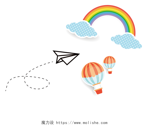 手绘彩虹热气球纸飞机 